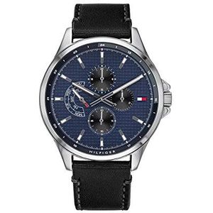 Tommy Hilfiger Heren multi-wijzerplaat kwarts polshorloge, zwart/blauw, Band