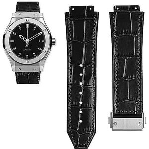 INSTR 26 * 19mm Echt Rundleer Horlogeband Voor Hublot Big Bang Serie Mannen Polsband Vervanging Accessoires Zwart Bruin band (Color : Black-silver bucke, Size : 26mm-19mm)