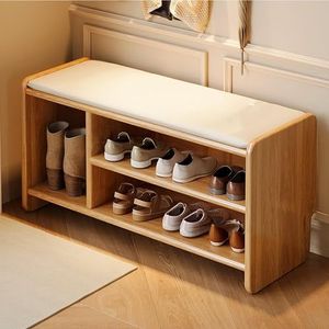 LQVAIPT Schoenenkast Zitbank Organizer voor Schoenen Kruk met Opbergruimte voor Voordeur Schoenenrek Slaapkamer Bank Eind Bed - Noce (Hoofdkleur, 100 cm)