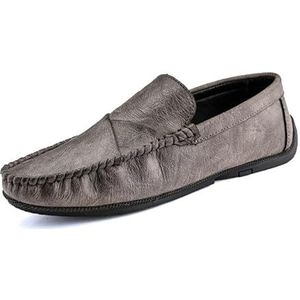 Herenloafers Veganistisch leer Effen kleur Rijstijl Loafer Stiksels Details Comfortabele lichtgewicht platte hak Klassieke instapper (Color : Grey, Size : 39 EU)