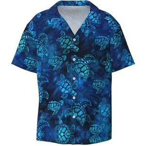 OdDdot Sea Turtle-Blauw Print Heren Button Down Shirt Korte Mouw Casual Shirt voor Mannen Zomer Business Casual Jurk Shirt, Zwart, XXL