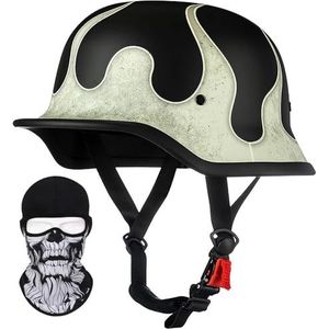Duitse Motorfiets Half Shell Helm, Retro Half Shell Helm, Jet Helm met Vizier, Snelsluiting voor Cruiser, Chopper, Biker, Bromfiets, DOT/ECE Goedkeuring F,XL=61-62CM