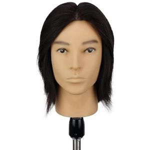 Mannequinhoofd met 20 cm 100% zwart menselijk haar trainingshoofd for trainingspoppen, pruikhoofd