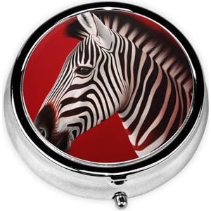 Pillendoosje met spiegel, retro pillendoosje met 3 vakken, zebrarood, kleine pillenorganizer voor portemonnee of zak, decoratieve metalen medicijnen, vitamine-organizer, unieke geschenken
