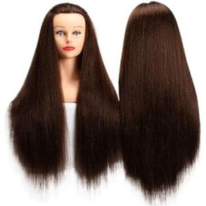 Nieuwe mannequinkop van 80% echt mensenhaar for haarstyling, professionele haarverzorging, cosmeticapoppenhoofd for kapsels(Brown)