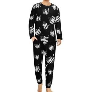 Zwarte Amerikaanse Gun Flag Comfortabele Heren Pyjama Set Ronde Hals Lange Mouw Loungewear met Zakken 3XL