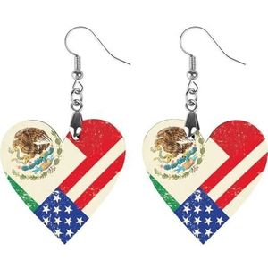 USA En Mexicaanse Vlag Leuke Hartvormige Hanger Oorbellen Voor Vrouwen Lichtgewicht Houten Oorbellen Mode-sieraden Geschenken