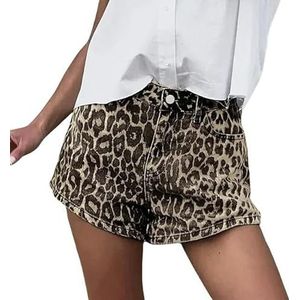 Women'S Printed Trousers Leopard Denim Shorts Women Zipper Pocket Female Wide Leg Short Pants Summer Print Mini Jeans-Leopard-S