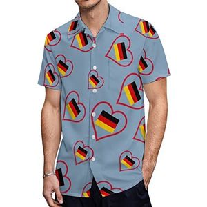 I Love Germany Rood Hart Heren Hawaiiaanse shirts Korte Mouw Casual Shirt Button Down Vakantie Strand Shirts 5XL