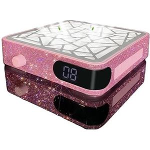 Nagelstofzuiger met roze AB-strass-steentjes Borstelloze extractors 3500RPM oplaadbare draagbare nagelstofzuiger(Pink)