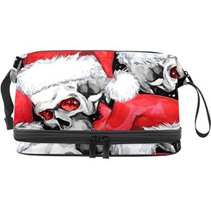 Grote capaciteit reizen cosmetische tas,Schedel met kersthoed,Make-up tas,Waterdichte make-up tas organisator, Meerkleurig, 27x15x14 cm/10.6x5.9x5.5 in