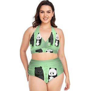 KAAVIYO Schattige groene panda meisjes plus size bikini set tweedelig badpak badkleding voor strand dames vrouwen, Patroon., 3XL