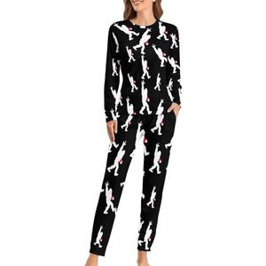 Bigfoot Holding Heart Zachte damespyjama met lange mouwen, warme pasvorm, loungewear sets met zakken, S