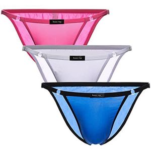Uneihoiz Zacht comfortondergoed voor heren, verstelbare bikinislip met trekkoord, 3-pack Roze/Wit/Saffier Blauw, One size