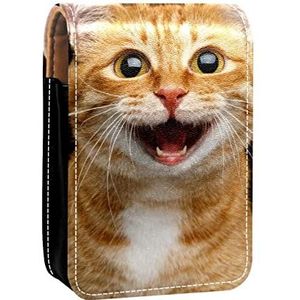 Make-up Lipstick Case voor Buiten Mooie Oranje Kat Draagbare Lippenstift Organizer met Spiegel Dames Mini Make-up Tas Neemt Tot 3 Lippenstift