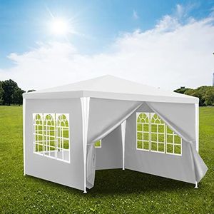 Gimisgu Paviljoen, waterdicht tuinpaviljoen, feesttent met 4 zijdelen en ramen, uv-bescherming, tuintent voor festival, party, feest en camping, 3 x 3 m, wit