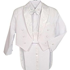 Lito Angels Tuxedo Smoking Kostuums & Blazers Pak Set van 5 Stuks met Buikband Bruiloft Feest Formele Kleding Outfit voor Baby Jongens Maat 8 (Leeftijd 9-12 maanden) Wit