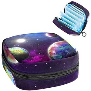 Periode Pouch Draagbare Tampon Opbergtas,Tampon Houder voor Portemonnee Vrouwelijke Product Organizer,Abstracte Planeten in de ruimte, Meerkleurig, 4.7x6.6x6.6 in/12x17x17 cm