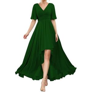 HPPEE Flutter Mouw V-hals Bruidsmeisjesjurken voor Vrouwen Geplooide A-lijn Chiffon Formele Avondjurk, Emerald Groen, 32