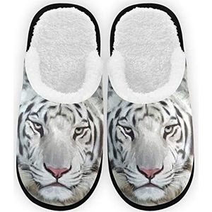 Witte Tijger Abstracte Heren Dames Slippers Pluche Voering Comfortabel Warm Koraal Fleece Winter Slippers voor Indoor Outdoor Spa