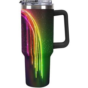 40 oz roestvrijstalen beker met handvat regenboog neon grote capaciteit autobeker lekvrije reisbeker koffiemok dubbel drinkdeksel waterfles geschenken voor mannen vrouwen