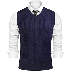 Sykooria - Mouwloos Gebreid Vest - Blauw - V-hals - Heren