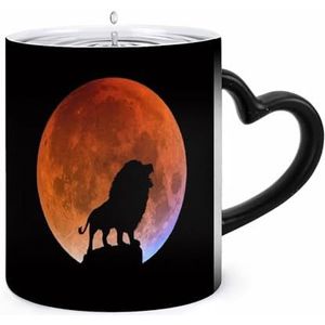 Leeuw en Rode Maan Koffie Mok 11oz Kleur Veranderende Mokken Hartvormig Handvat Warmtegevoelige Verkleuring Cups