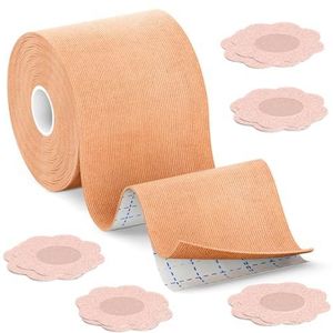 BLOOMORA Boob Tape Essential | Extra Brede Borst Tape voor Grote Borsten | 7,5 cm Boobtape met Herbruikbare Siliconen Tepelcovers | Onzichtbare Borsten Tape voor Strapless Jurken | Beige