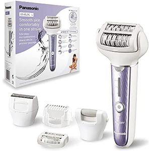 Panasonic - Personalcare Es-El7c-V503 Elektrische epilator voor dames, dubbele rij schijven met 60 wet- en droogklemmen, ledlicht, 8 accessoires, flexibele draaibare kop, 90 graden, paars/wit -
