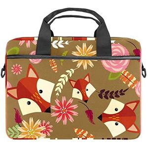 Cartoon Vossen Bloemen Laptop Schouder Messenger Bag Crossbody Aktetas Messenger Sleeve voor 13 13.3 14.5 Inch Laptop Tablet Beschermen Tote Tas Case, Meerkleurig, 11x14.5x1.2in /28x36.8x3 cm