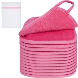 KODAMO Herbruikbare make-up remover Cloth 6 x 6-in-12 stuks - microvezel wasbare gezichtsreiniging handdoek voor alle huidtypes met waszak - natuurlijke milieuvriendelijke make-up remover handdoek (roze)