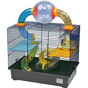 decorwelt Hamsterkooi grijs buitenmaten 49 x 32,5 x 62 knaagdierkooi hamster plastic kleine dieren kooi met accessoires