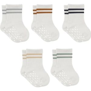bistyle Biologisch katoenen antislipsokken voor kleine kinderen, baby, ABS-antislipsokken, slipsokken voor pasgeborenen, jongens, meisjes, tennissokken, sportsokken, wit (gestreept), 12-24 Maanden
