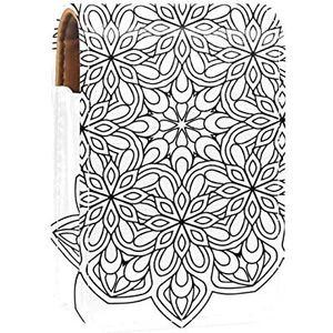 Zwarte Boho Flowral Draagbare Lipstick Case voor reizen, Mini Lipstick Opbergdoos met spiegel voor vrouwen dames, Lederen Cosmetische Pouch, Meerkleurig, 9.5x2x7 cm/3.7x0.8x2.7 in