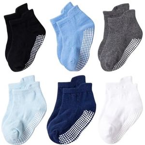 DRESHOW Baby Non Slip Grip Enkel Sokken met Grippers Non Skid Zoolen voor Peuters Kids Jongens Meisjes