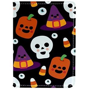 Halloween schedel zwarte paspoorthouder reizen portemonnee lederen kaart case cover, multi, 11.5x16.5cm/4.5x6.5 in, Hedendaags