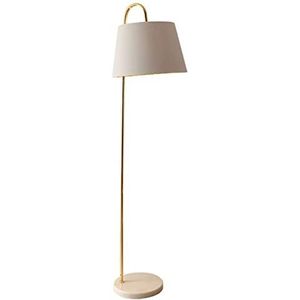 Retro Minimalistische Vloerlamp, Metal Floor Lamp Fabric Lampshade Floor Light Tall Pole Gold Light With Marble Base For Living Room Bedroom Office Leeslamp Woonkamer(Color:White)