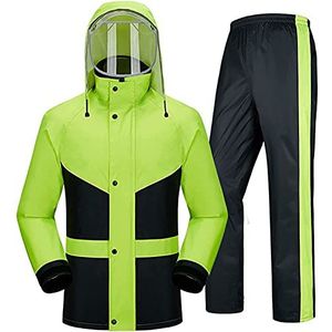 Regenpak voor mannen vrouwen regenkleding jas broek waterdichte set hoge zichtbaarheid winddichte regenjas met capuchon werk motorfiets golf vissen (Verde,XXL)