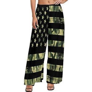 Amerikaanse vlag met camouflage dames casual wijde pijpen lounge broek comfortabele losse joggingbroek joggingbroek broek