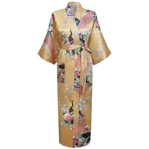 VONCYKI Dames lange badjas kimono badjas jurk met zakken sexy bruiloft bruid bruidsmeisje ochtendjas oversized satijnen homewear loungewear (goud A, XXL)