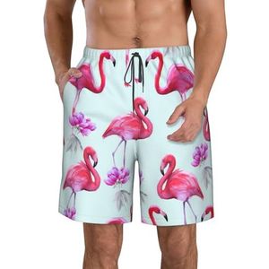 Roze Flamingo's Print Heren Zwemmen Shorts Trunks Mannen Sneldrogend Ademend Strand Surfen Zwembroek met Zakken, Roze Flamingo's, L