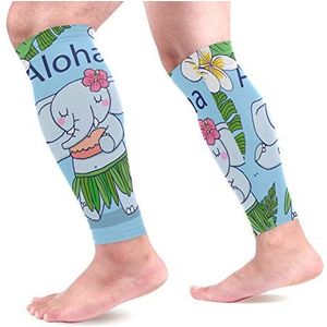 EZIOLY Aloha Olifant Sport Kalf Compressie Mouwen Been Compressie Sokken Kalf Guard voor hardlopen, Fietsen, Moederschap, Reizen, Verpleegkundigen