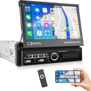 CAMECHO Autoradio 1 Din Bluetooth Handsfree, 7 Inch Intrekbaar Scherm Ondersteunt USB/AUX-IN/FM/TF/Mirror Link voor Android/iOS + Achteruitrijcamera