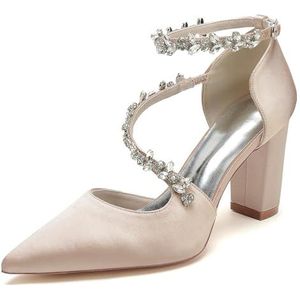 GHSIRUEU Hoge Blok Hak Bruiloft Schoenen Voor Bruid Gesloten Teen Kristal Strappy Pompen Bruiloft Party Avond Prom Schoenen, Champagne, 43 EU