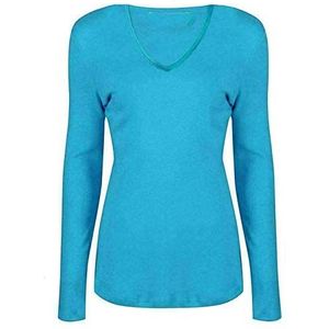 FAIRY BOUTIQUE Womens lange mouw effen rekbare t-shirt dames V-hals slim fit casual wear top, Turkoois, 34/36 NL
