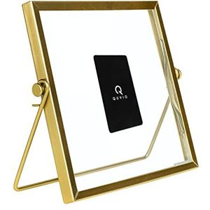 Fotolijst, Fotokader, Gouden Fotolijst, Stalen Fotokader, Glazen Fotokader, Woonaccessoires, Staande Fotolijst, Decoratieve Fotolijst voor Tafelblad, 15 x 15 cm (Goud) QUVIO