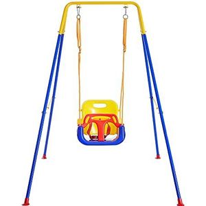 FUNLIO 3-in-1 peuterschommelset met 4 zandzakken, zware kinderschommelset, babyschommel voor binnen/buiten, opvouwbare metalen standaard en duidelijke instructie, eenvoudig te monteren en op te slaan