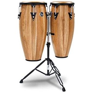 Latin Percussion LPA647-SW Aspire Wood Congas 11-inch en 12-inch set met dubbele standaard - Siam Walnoot/Zwart