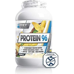 Frey Nutrition Protein 96 Koekjes & Cream, 2300 g, ideaal voor koolhydraatgereduceerde dieet-fasen en als tussendoortijd, hoog caseaandeel, laag carb, Made in Germany