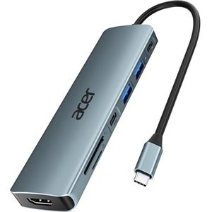 acer USB C Hub, 7IN1 USB-C naar 4K HDMI, 2x USB 3.0, 1x USBC 5Gbps, 100W PD, SD/TF-kaartlezer, aluminium dockingstation multipoortadapter voor iPhone 15 16 17, MacBook/iPad Pro/Air, S24, Surface